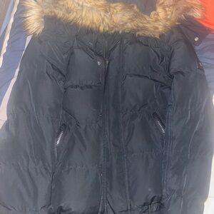 Andrew Marc Black Puffer Jacket with Faux Fur Collar